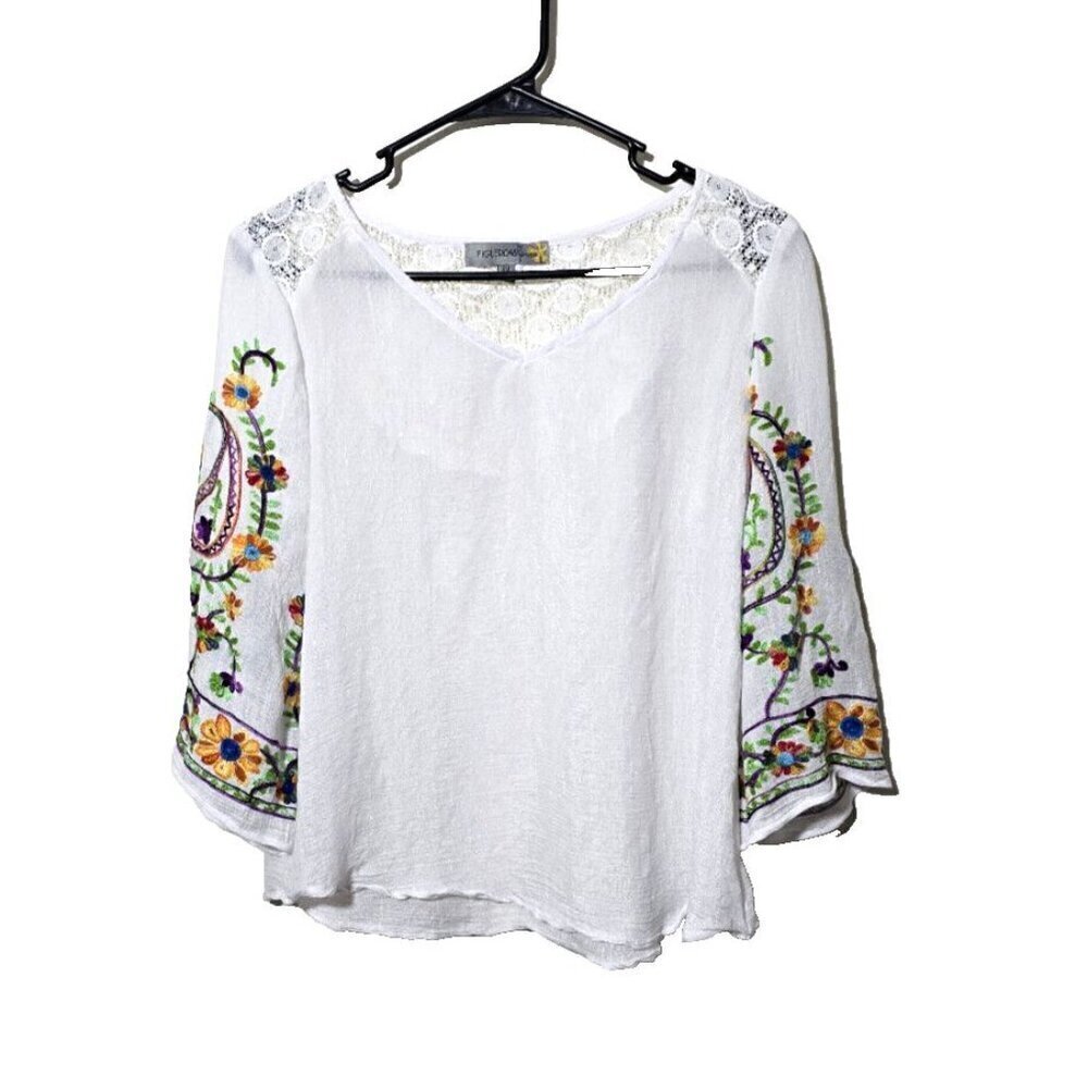 Figueroa Flower Peasant Blouse PL Embroidered Floral Boho Cottagecore Thin Woven